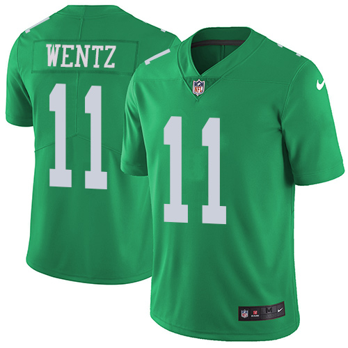 Nike Eagles #11 Carson Wentz Green Youth Stitched NFL Limited Rush Jersey - Click Image to Close